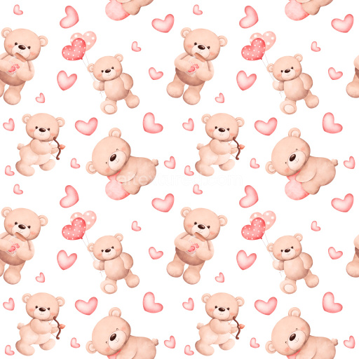 Pattern Bundle - Seamless 3D Pattern PBR Texture with Cute Teddy Bears and Heart Motifs in Watercolor Style texture preview