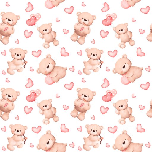 Pattern PBR Texture with Cute Teddy Bears and Heart Motifs in Watercolor Style seamless Pattern Bundle PBR texture