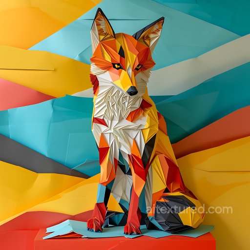 Animal - Seamless 3D PBR Texture of Colorful Origami-Style Fox with Geometric Patterning texture preview