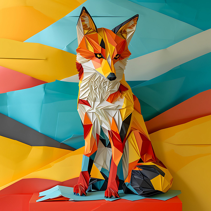 Animal of Colorful Origami-Style Fox with Geometric Patterning seamless PBR texture preview