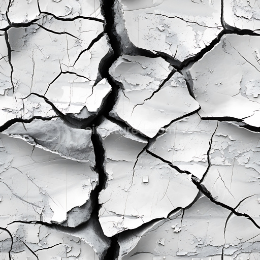 Seamless 3D Cracked & Hole PBR Texture of Dry White Plaster with Deep Fissures