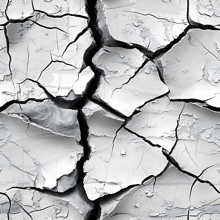 Cracked & Hole of Dry White Plaster with Deep Fissures seamless PBR texture preview