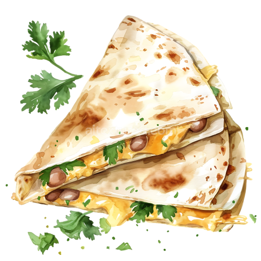 Breakfast Quesadilla with Melted Cheese and Beans Illustration