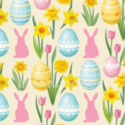 seamless Seamless 3D PBR Texture with Colorful Easter Eggs, Pink Bunnies & Spring Flowers texture 8k free download PBR
