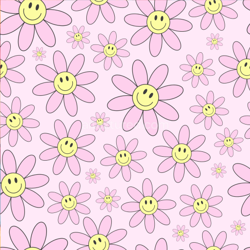Seamless 3D PBR Texture of Cartoon Pink Flowers with Happy Face Centers