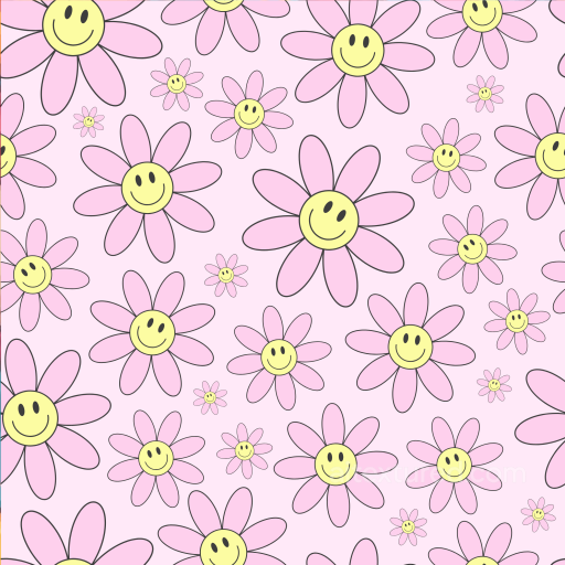 Happy Face Pattern Texture of Cartoon Pink Flowers with Happy Face Centers seamless Happy Face pattern PBR texture