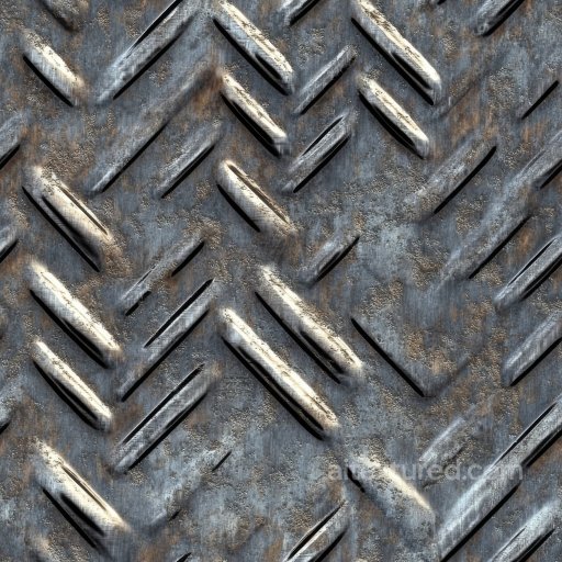 Rusted Steel Diamond Plate PBR Texture with Worn Metallic Surface seamless Metal PBR texture