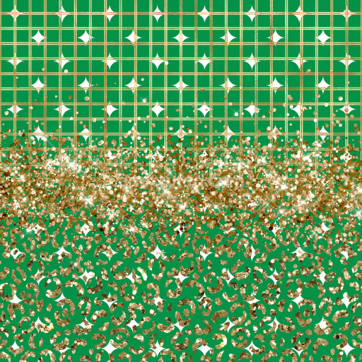 Seamless 3D PBR Texture with Gold Glitter Leopard Print and Grid on Green