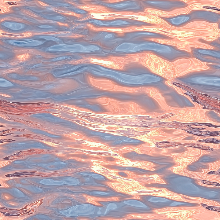 Stylized Water with Warm Sunset Reflections and Smooth Waves seamless PBR texture preview