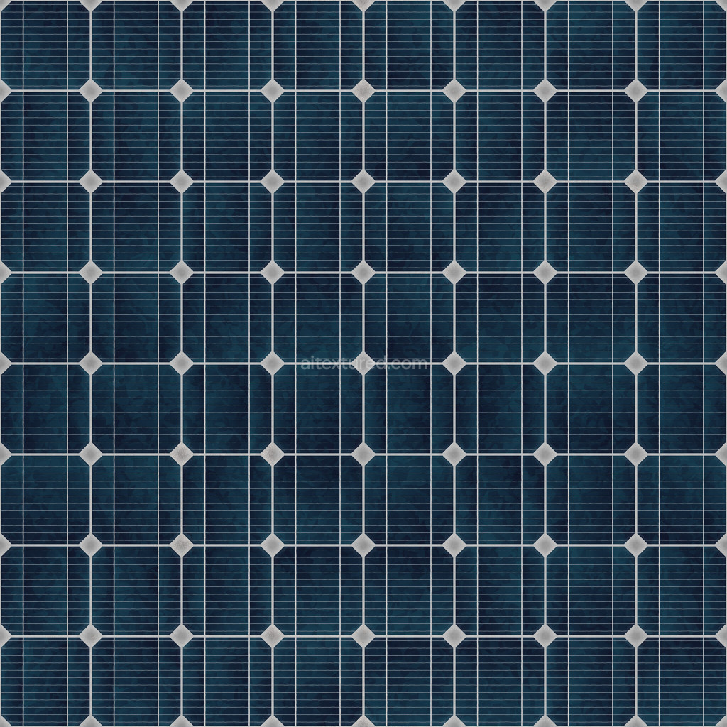Seamless solar panel PBR texture with dark blue tiles
