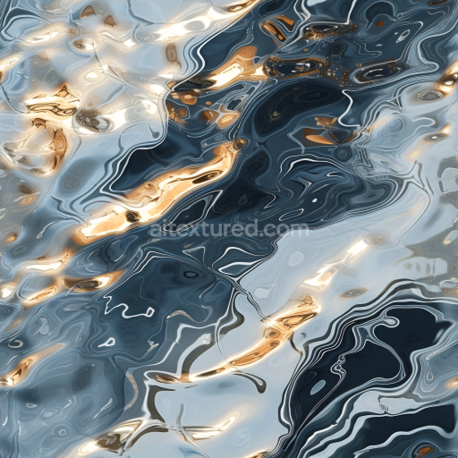 Seamless 3D PBR Stylized Liquid Metal Water Texture with Fluid Reflective Waves
