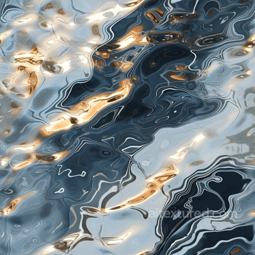 Stylized Liquid Metal Water Texture with Fluid Reflective Waves seamless Water PBR texture