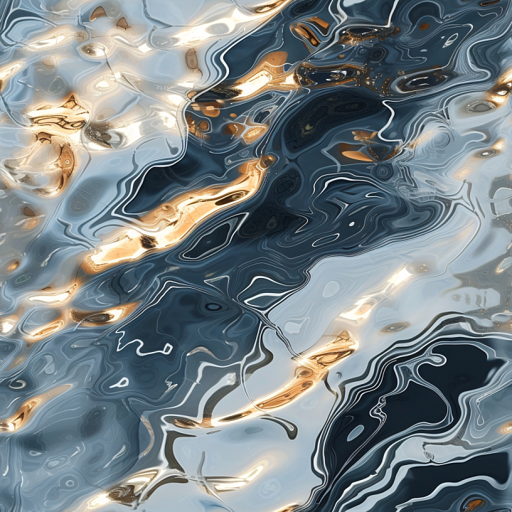 Stylized Liquid Metal Water with Fluid Reflective Waves seamless PBR texture preview