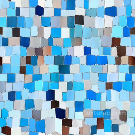 Mosaic PBR Texture Featuring Irregular Blue Ceramic Tiles with Matte Finish seamless Mosaic PBR texture