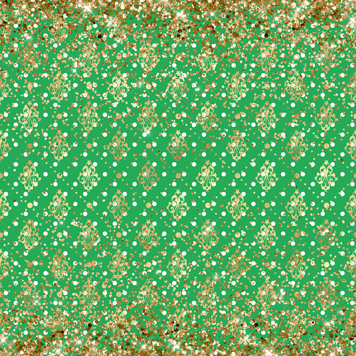 Green Fabric with Gold Glitter and Ornate Pattern seamless PBR texture preview