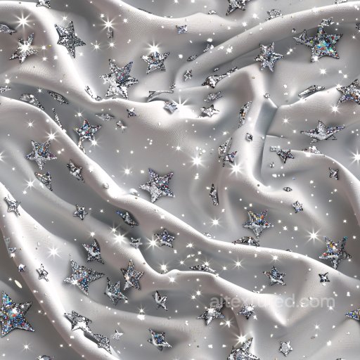 Seamless 3D PBR Texture of Glossy Silver Fabric with Sparkling Star Embellishments texture preview