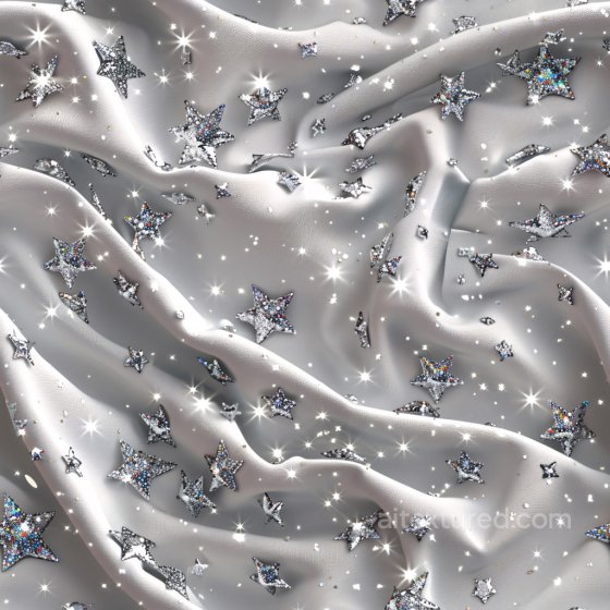 Glossy Silver Fabric Seamless Texture with Sparkling Star Embellishments Glossy texture preview