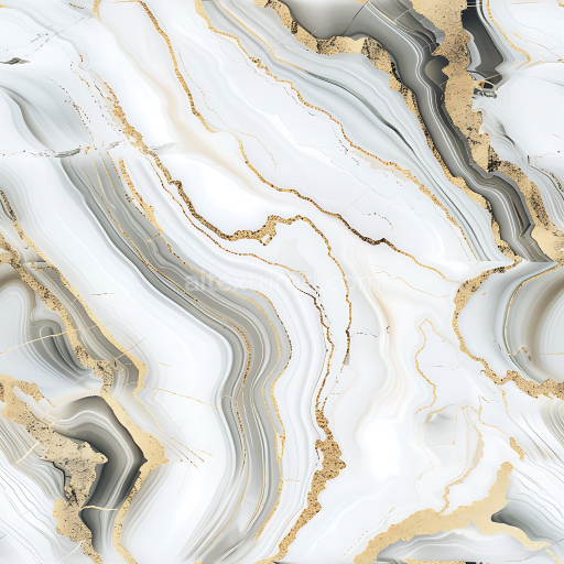 Seamless 3D Glossy White Marble PBR Texture with Gold and Grey Swirling Veins