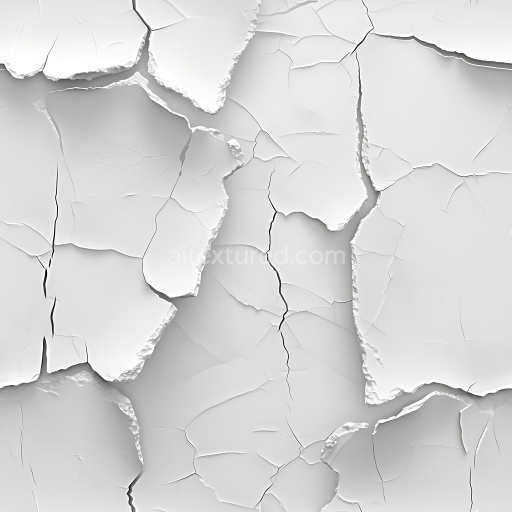 Seamless 3D Cracked & Hole PBR Texture of White Cracked Plaster with Jagged Edges