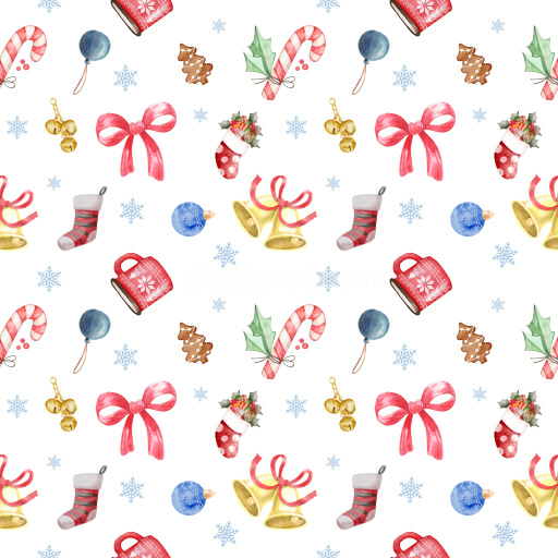Pattern Bundle - Seamless 3D Pattern PBR Texture Featuring Watercolor Christmas Motifs on White texture preview