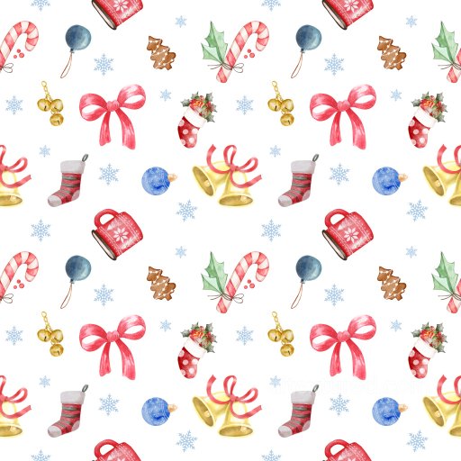 Pattern PBR Texture Featuring Watercolor Christmas Motifs on White seamless Pattern Bundle PBR texture