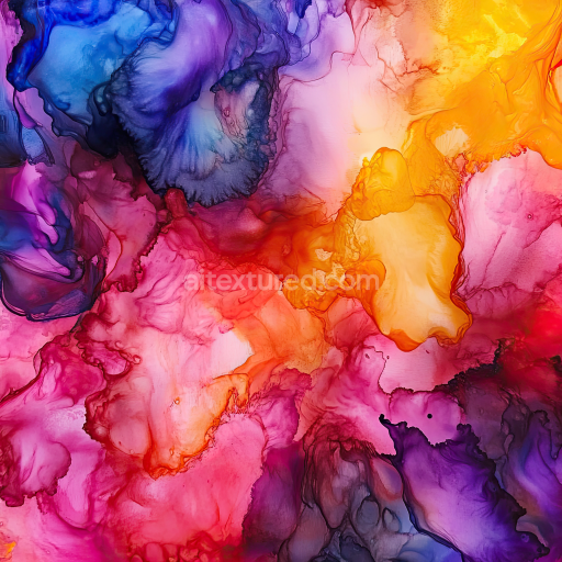 Seamless 3D Alcohol Ink PBR Texture with Multicolor Fluid Waves and Translucent Layers