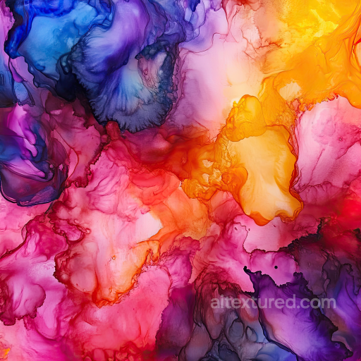 Alcohol Ink PBR Texture with Multicolor Fluid Waves and Translucent Layers seamless Alcohol ink PBR texture