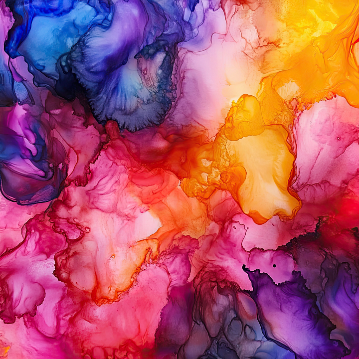 Alcohol Ink with Multicolor Fluid Waves and Translucent Layers seamless PBR texture preview
