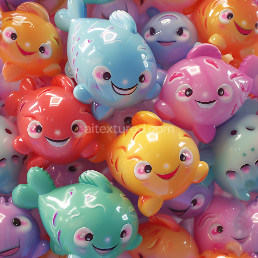 Seamless 3D Inflated PBR Texture Featuring Colorful Glossy Toy Fish
