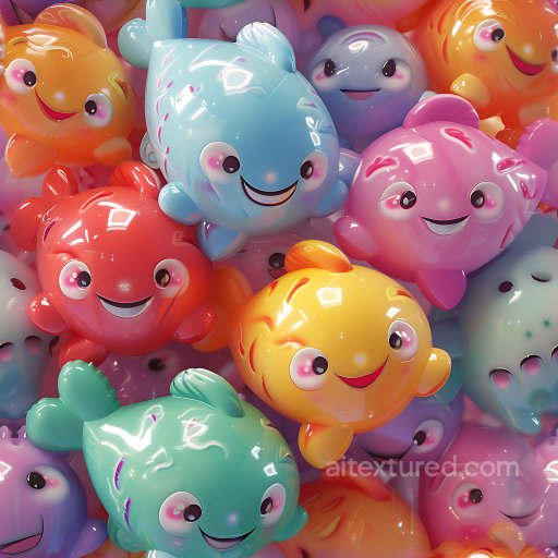 Inflated PBR Texture Featuring Colorful Glossy Toy Fish seamless Inflated PBR texture