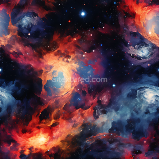 Seamless 3D Space PBR Texture with Vivid Nebula Clouds and Swirling Galaxies