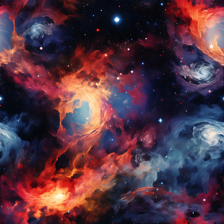 Space with Vivid Nebula Clouds and Swirling Galaxies seamless PBR texture preview