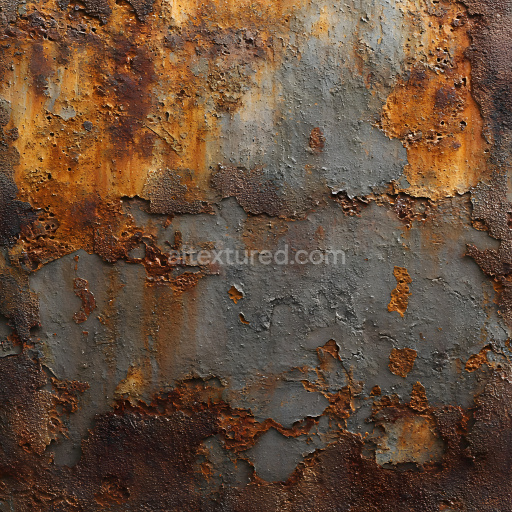 Seamless 3D Rusted Metal PBR Texture Featuring Cracks, Peeling, and Corrosion