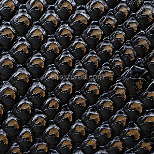 Seamless 3D reptilian skin PBR texture with glossy black and gold scales
