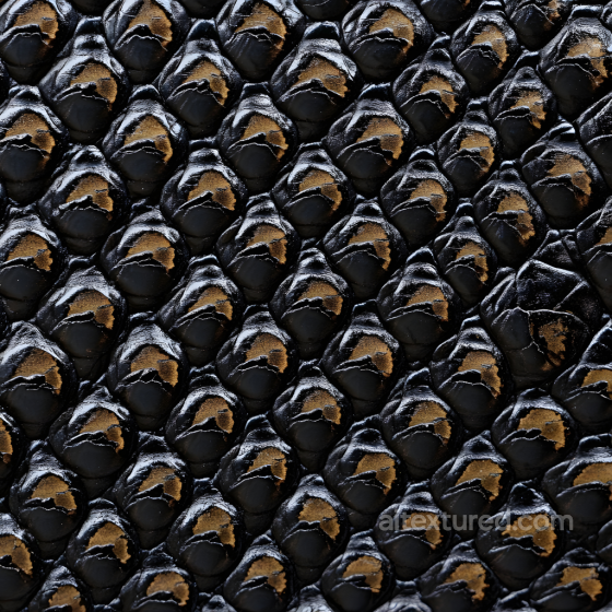 reptilian skin PBR texture with glossy black and gold scales Skin texture preview