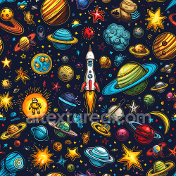 seamless Seamless 3D Cartoon Space PBR Texture with Colorful Planets and Rockets texture 8k free download PBR