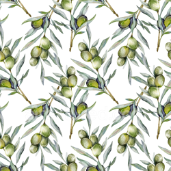 seamless Seamless 3D PBR Watercolor Greenery Texture Featuring Olive Branches on White Background texture 8k free download PBR