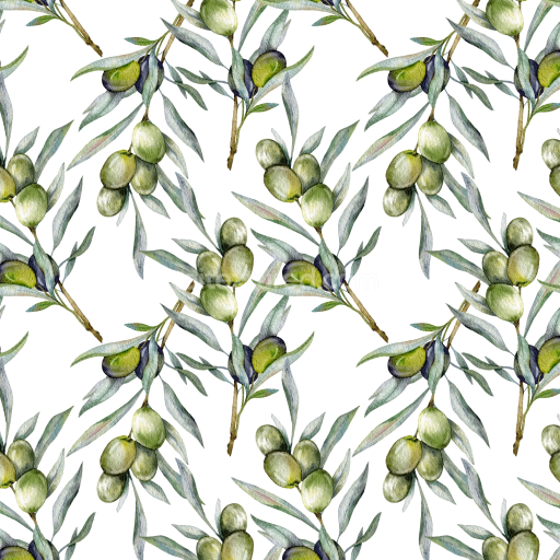 Seamless 3D PBR Watercolor Greenery Texture Featuring Olive Branches on White Background