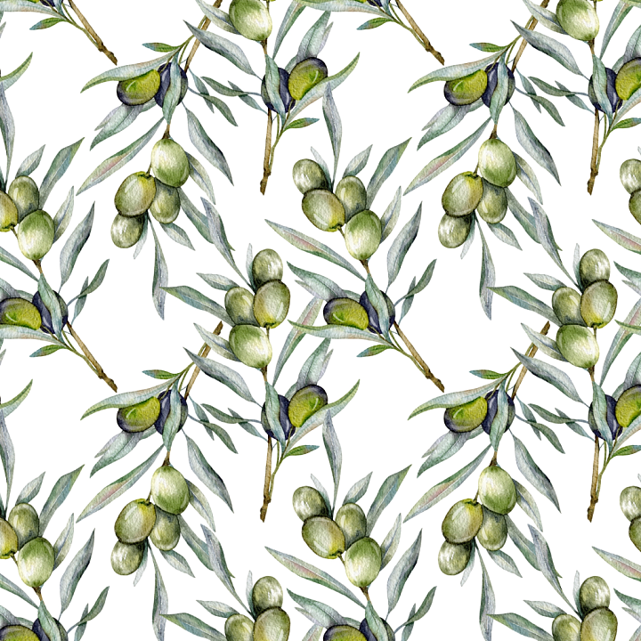 Watercolor Greenery Featuring Olive Branches on White Background seamless PBR texture preview