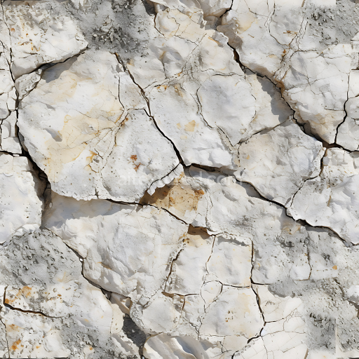 Seamless 3D Cracked White Stone Rock PBR Texture with Weathered Surface