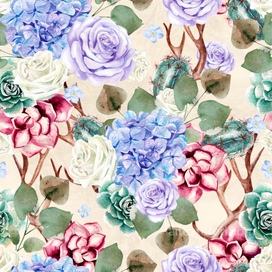 Featuring Watercolor Floral Pattern with Roses and Succulents Flower texture preview