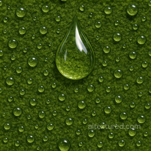 Shimmering Tear Drop Shapes On Wet Moss seamless Drops PBR texture
