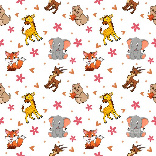Pattern PBR Texture with Cute Cartoon Animal Motifs and Playful Floral Accents seamless Pattern Bundle PBR texture