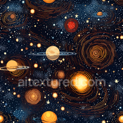 seamless Seamless 3D Space PBR Texture Featuring Stylized Galaxy Clouds, Planets, and Starfields texture 8k free download PBR