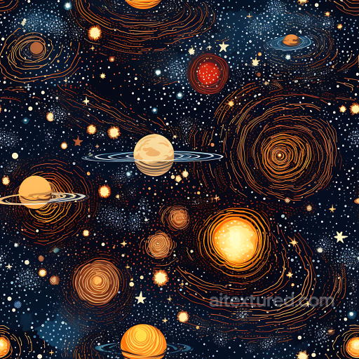 Space PBR Texture Featuring Stylized Galaxy Clouds, Planets, and Starfields seamless Star, space, planets PBR texture