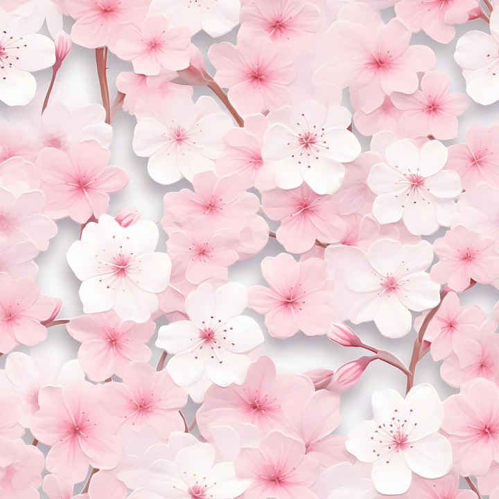Soft Pink and White Watercolor Cherry Blossoms seamless PBR texture preview