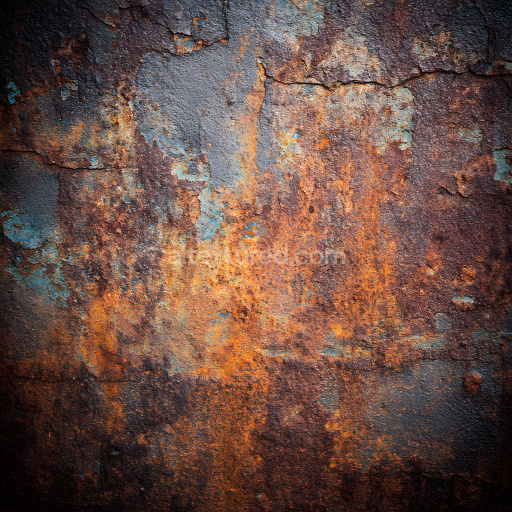 Seamless 3D cracked and rusted metal PBR texture with rich orange and blue corrosion details