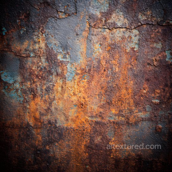 cracked and rusted metal PBR texture with rich orange and blue corrosion details Rust texture preview