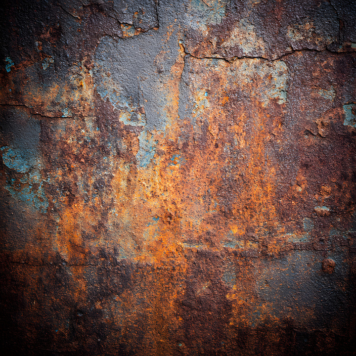 Cracked And Rusted Metal With Rich Orange And Blue Corrosion Details seamless PBR texture preview