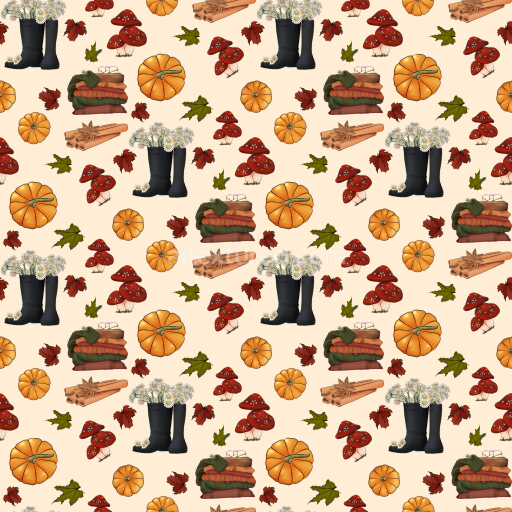 Seamless 3D PBR Texture Featuring Autumn Harvest Icons in Flat Style